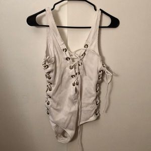 White One piece lace up swimsuit